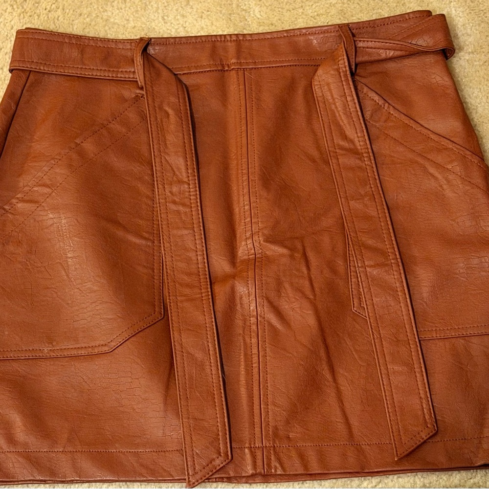 Shinestar  Faux Leather Skirt with Belt